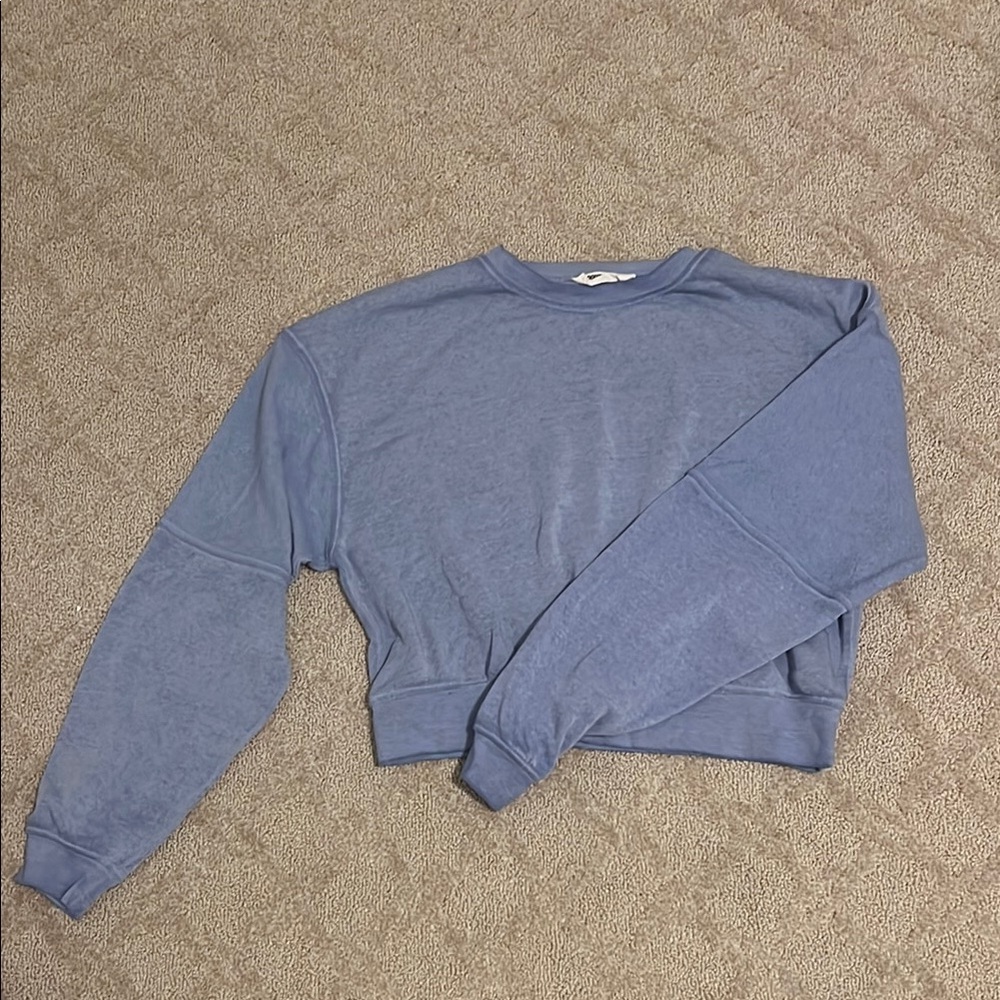 Double Zero Brand Light Blue Crewneck with Textured Sleeves